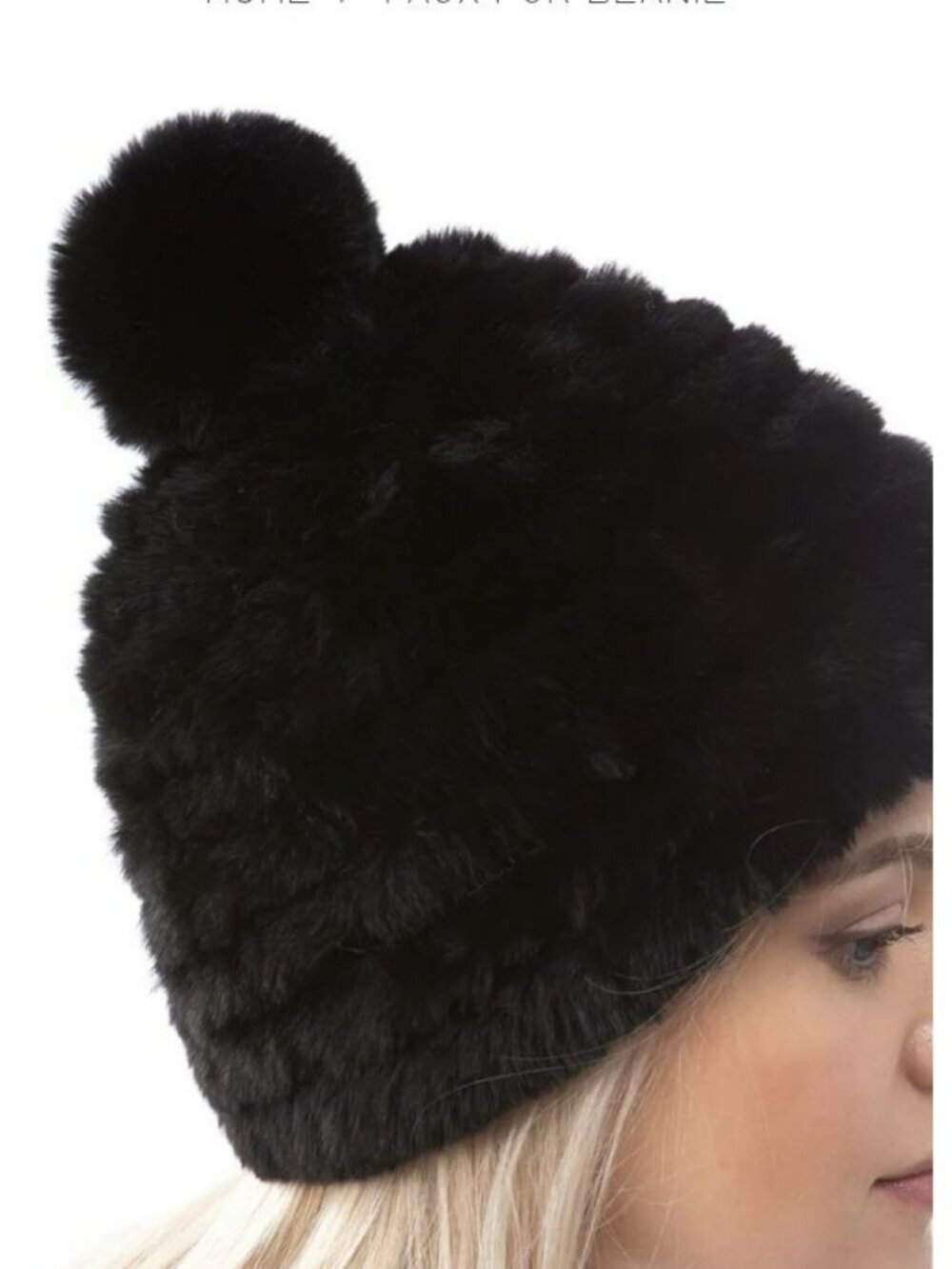 Marcus Adler Black Faux Fur Pom-Pom Beanie One Size Winter Hat